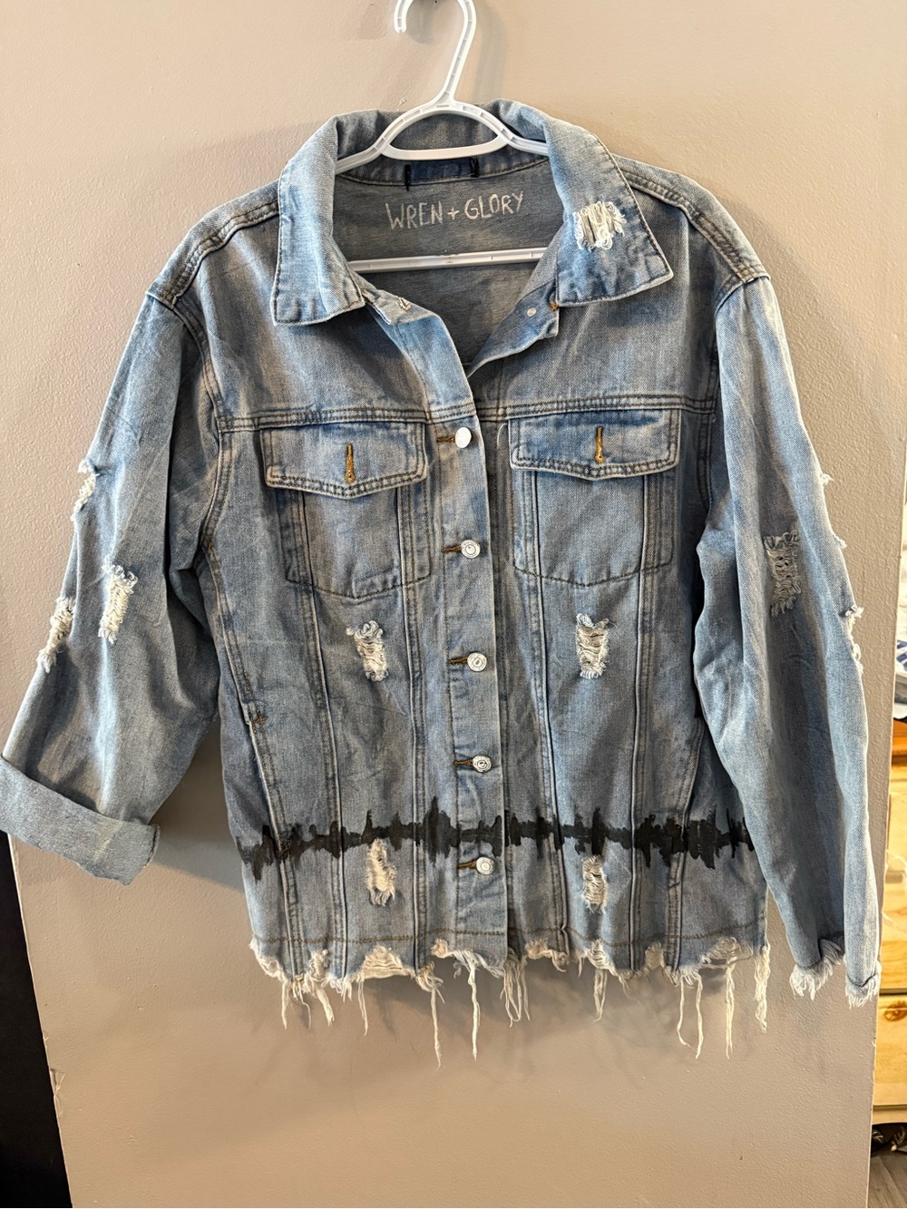 Wren + Glory Distressed Denim Jacket Sz M Casual Ags